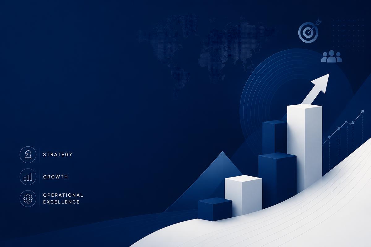 Abstract business growth concept with navy and white geometric shapes